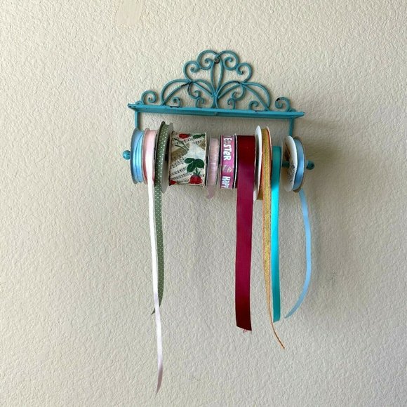 Vintage Rustic Turquoise Iron Metal Hanging Vanity Craf Room Bathroom Organizer - Picture 2 of 6